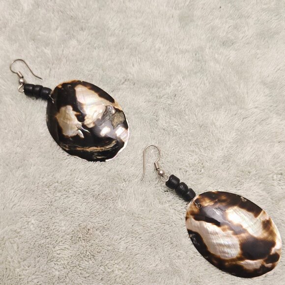 Women's Brown Mother of Pearl Abstract Print Pierced Earrings - Dk Brown - NWOT - Picture 2 of 11